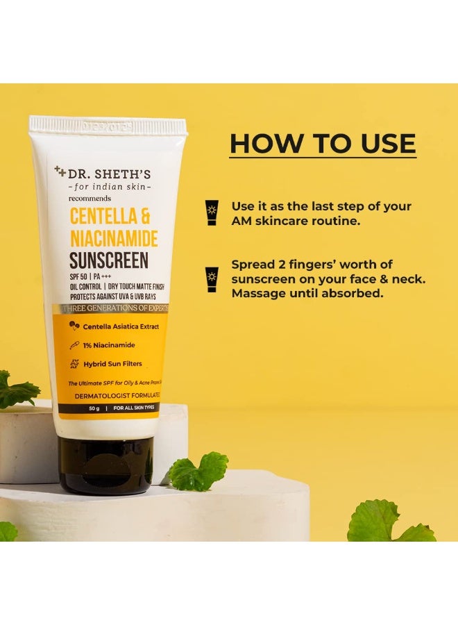 دكتور شيث سينتيلا ونياسيناميد واقي من الشمس بعامل حماية من الشمس SPF 50 PA++++ | للبشرة الدهنية والمصابة بحب الشباب | مقاوم للعرق ومقاوم للماء | لمسة نهائية جافة غير لامعة | يتحكم في الدهون الزائدة | يحمي من الأشعة فوق البنفسجية الطويلة والمتوسطة | للرجال والنساء | 50 غ - Image 4