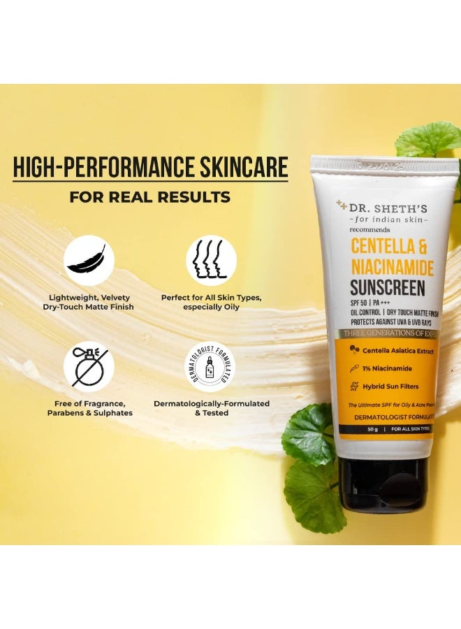 دكتور شيث سينتيلا ونياسيناميد واقي من الشمس بعامل حماية من الشمس SPF 50 PA++++ | للبشرة الدهنية والمصابة بحب الشباب | مقاوم للعرق ومقاوم للماء | لمسة نهائية جافة غير لامعة | يتحكم في الدهون الزائدة | يحمي من الأشعة فوق البنفسجية الطويلة والمتوسطة | للرجال والنساء | 50 غ - Image 5