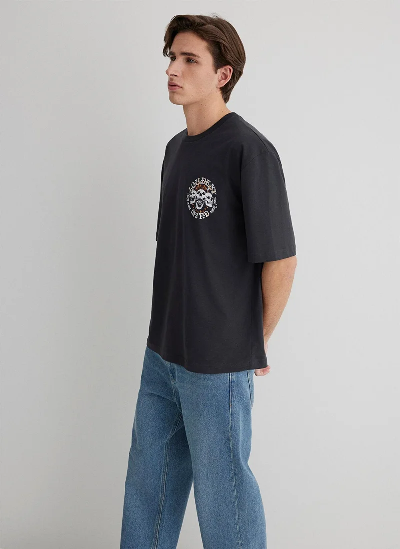 مافي Skull Printed Anthracite T-Shirt