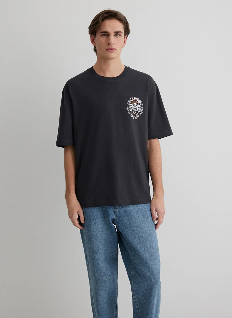 مافي Skull Printed Anthracite T-Shirt