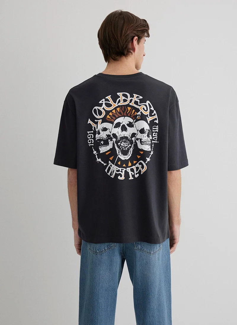 مافي Skull Printed Anthracite T-Shirt