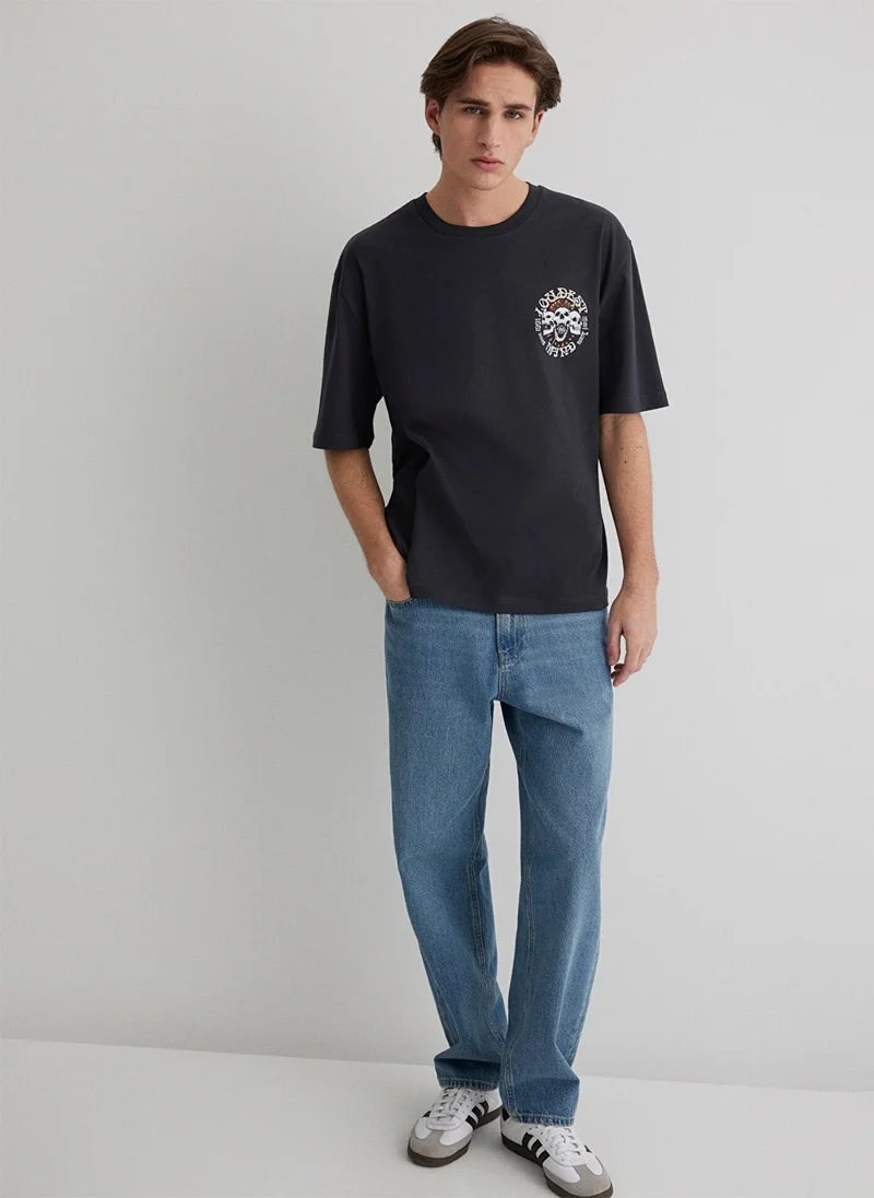 مافي Skull Printed Anthracite T-Shirt