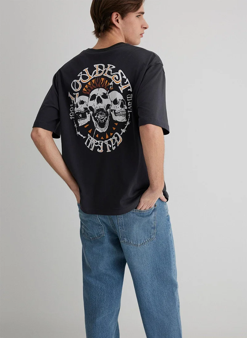 مافي Skull Printed Anthracite T-Shirt