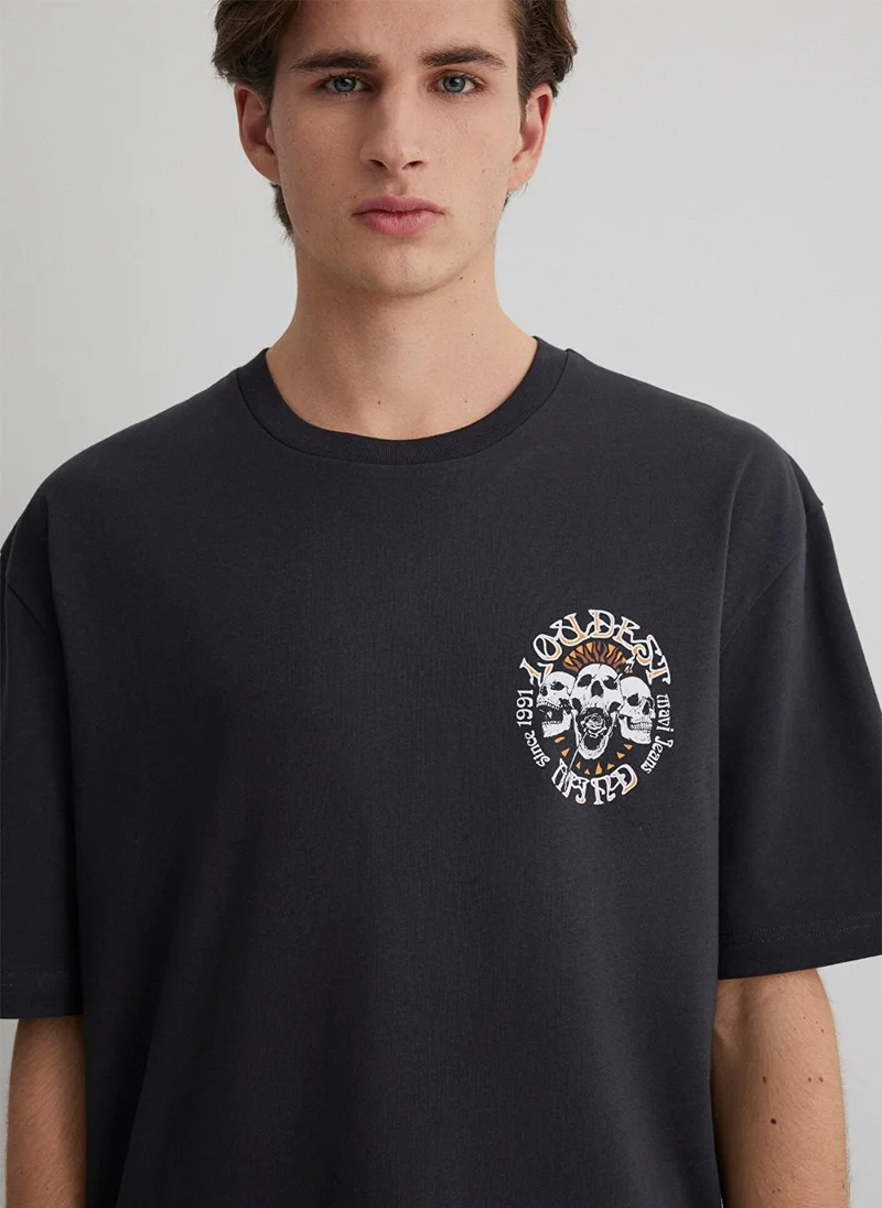 مافي Skull Printed Anthracite T-Shirt