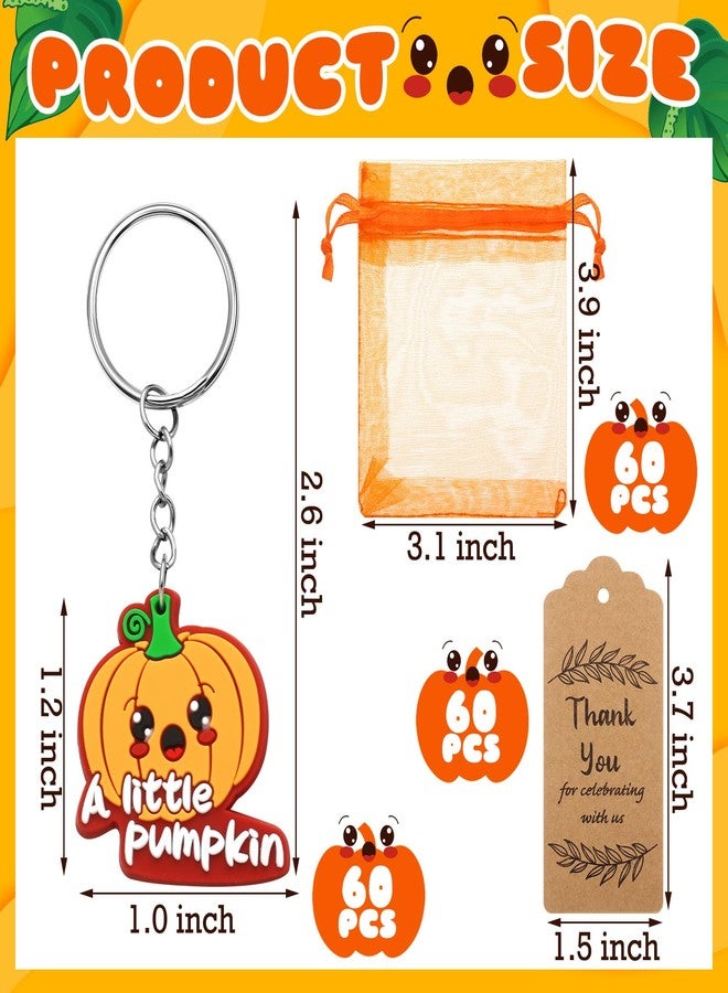 Inbagi 60 Set Thanksgiving Little Pumpkin Baby Shower Party Favors Include Cute Pumpkin Key Chain Thank You Kraft Tags Orange Organza Bags for Thanksgiving Day Fall Autumn Baby Shower Supplies - Image 2