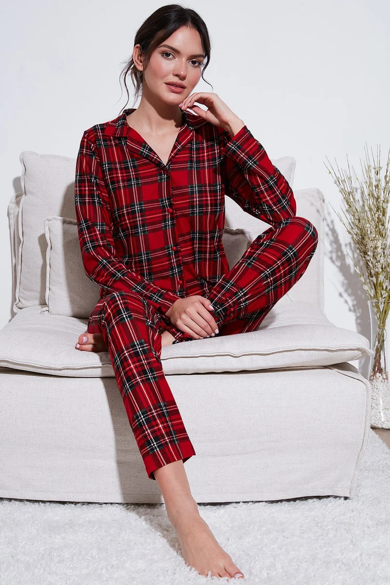 Lela Stretch Regular Fit Open Collar Elastic Waist Pajama Set Women's Pajama Set 65720501