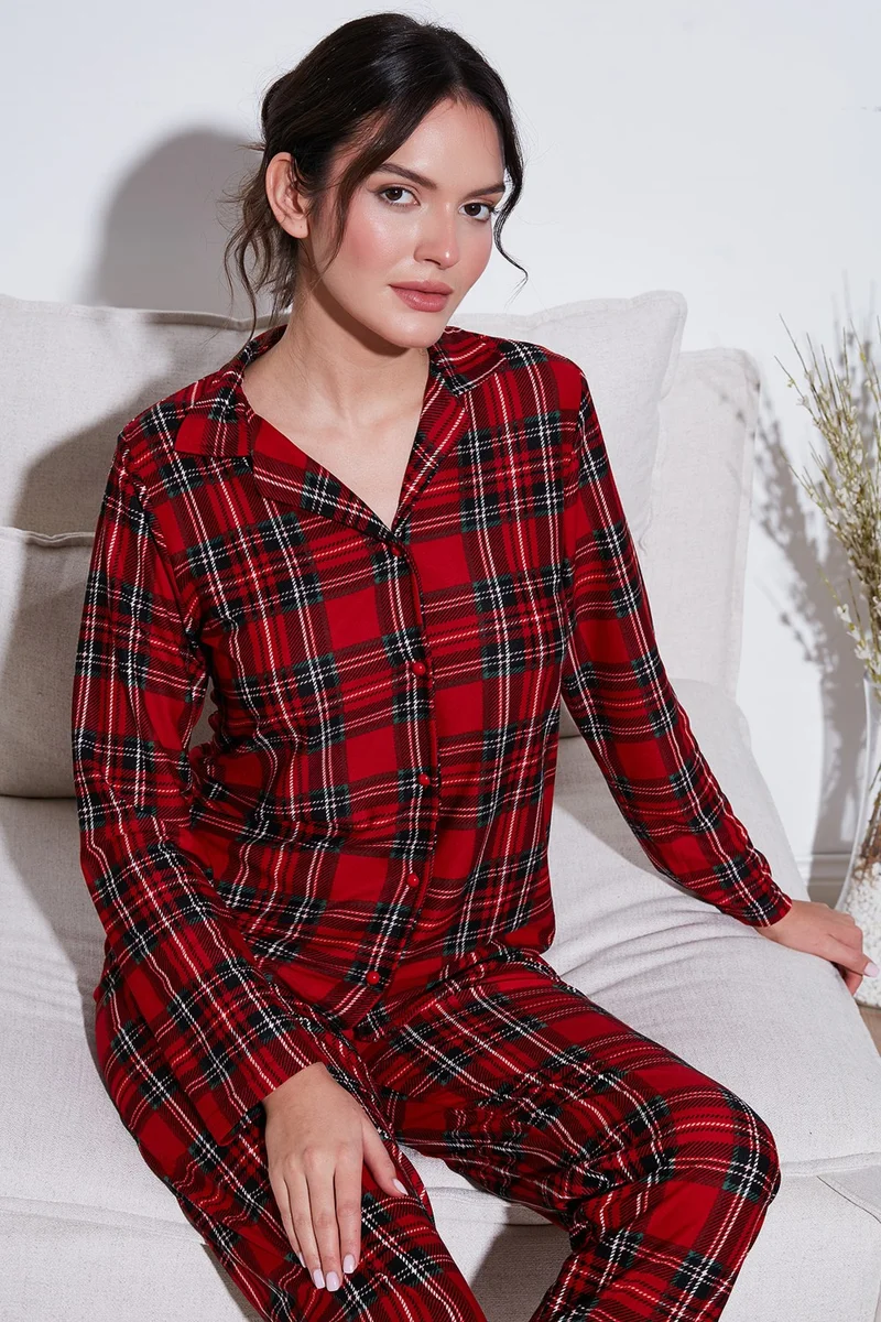 Lela Stretch Regular Fit Open Collar Elastic Waist Pajama Set Women's Pajama Set 65720501