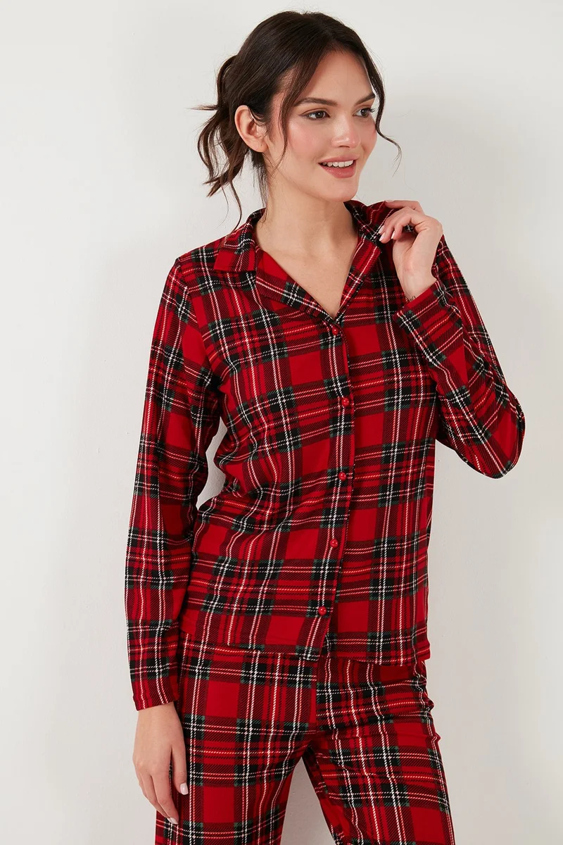 Lela Stretch Regular Fit Open Collar Elastic Waist Pajama Set Women's Pajama Set 65720501