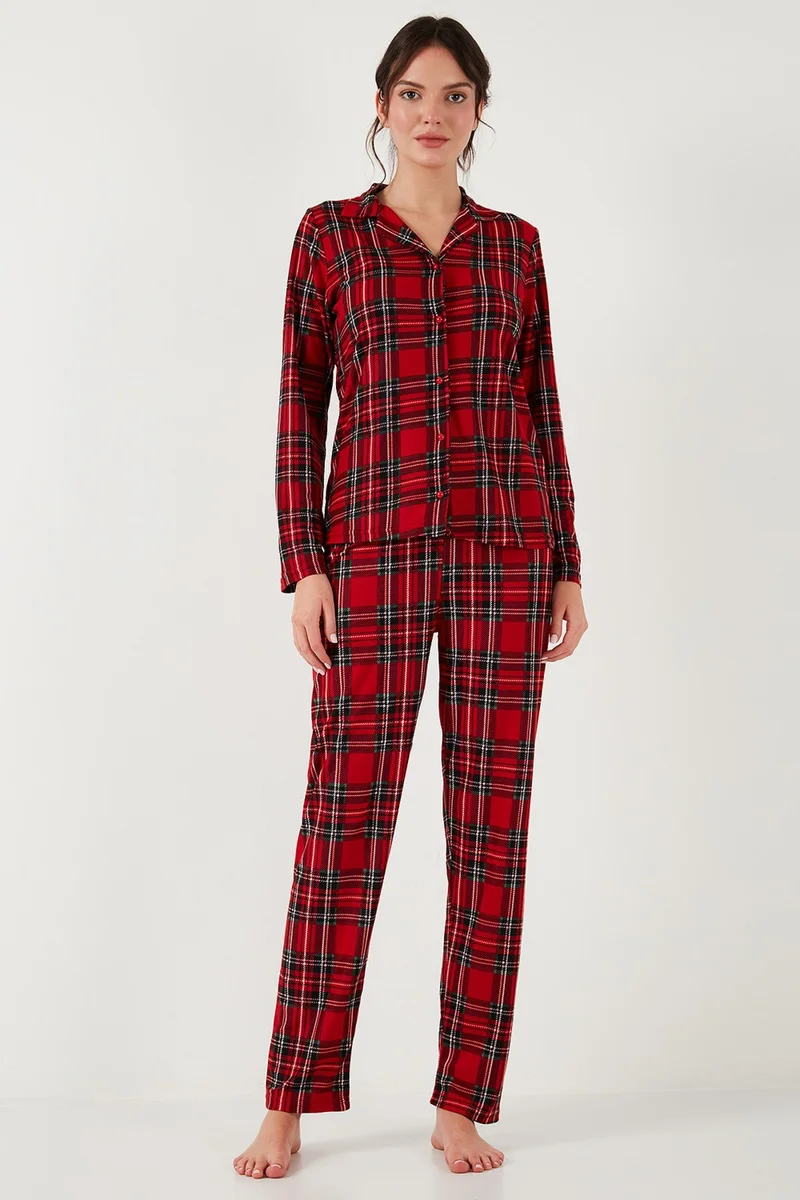 Lela Stretch Regular Fit Open Collar Elastic Waist Pajama Set Women's Pajama Set 65720501