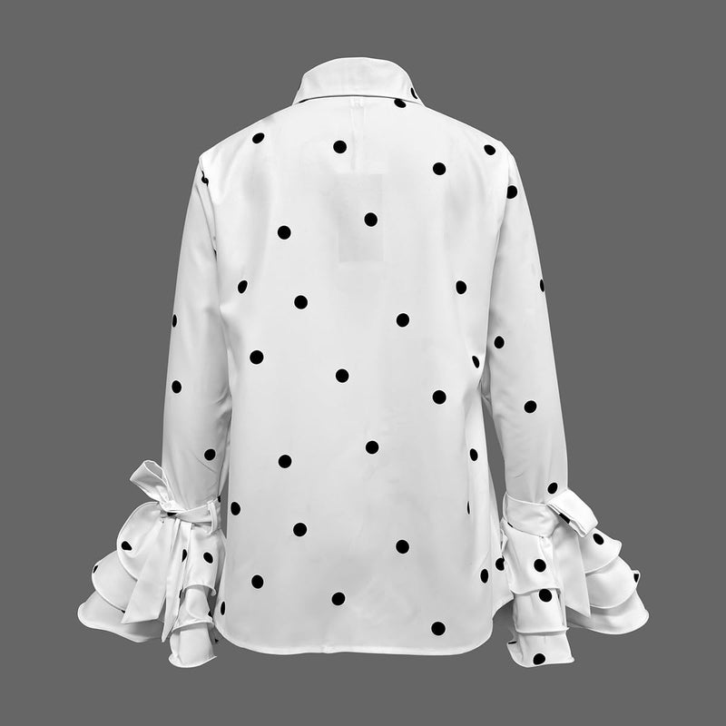 UOOZEE Womens Button Down Shirt Long Sleeve Dress Shirts Solid Work Blouse, Polka Dot, XXL - Image 2