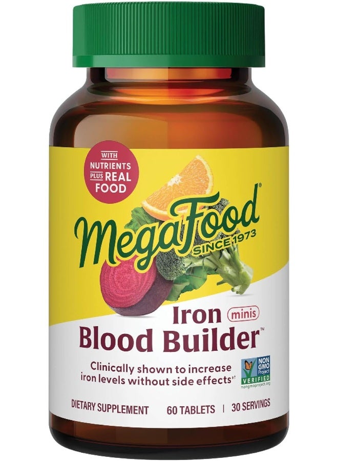 MegaFood مكملات بناء الدم الصغيرة - مكمل حديد مثبت سريرياً لزيادة مستويات الحديد بدون آثار جانبية - حديد مع فيتامين C، فيتامين B12 وحمض الفوليك - نباتي - 60 قرص (30 حصة) - Image 1