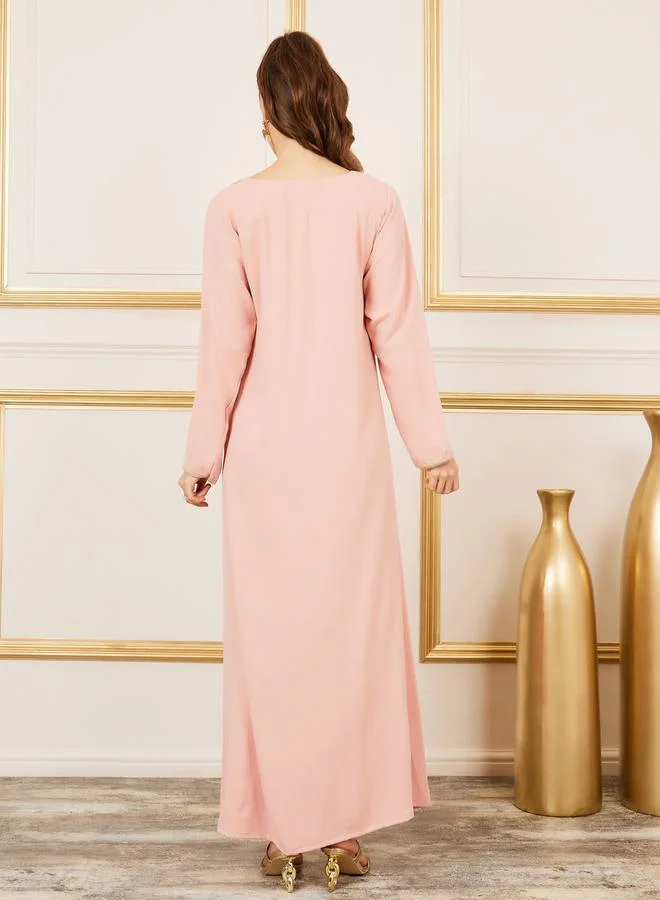 ستايلي Embroidered Neckline Textured Jalabiya