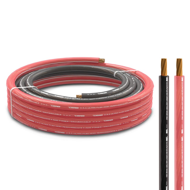 DS18 PW-8GA-5BK/20RD Ultra Flex Power Wire CCA 8 Gauge, 5ft Black and 20ft Red - Power Amplifier Wiring Kit - Image 1