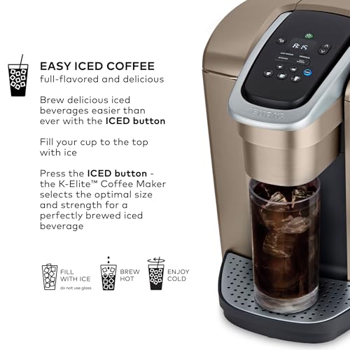 Keurig صانعة القهوة كوريغ K-Elite ذات الكوب الواحد، مع تحكم في القوة ودرجة الحرارة، إمكانية تحضير القهوة المثلجة، حجم التحضير من 8 إلى 12 أونصة، قابلة للبرمجة، ذهب مصقول - Image 3