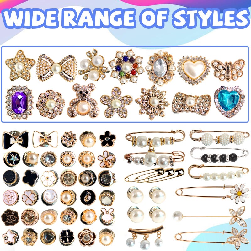 Bayurht 100PCS Junk Socks Charms Socks Safety Pin Brooch Kit Bling Gold Jewelry Shoe Charms Women Brooch Pins Pearl Junk Sock Charm for Hat Shoe Clothes Rhinestone Kit DIY Crafts - Image 3