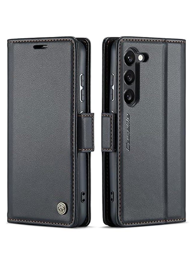 Premium PU Leather Wallet Case for Samsung Galaxy S24 - RFID Blocking, Credit Card Slots, Kickstand, Shockproof Protective Phone Cover - Black - Image 1
