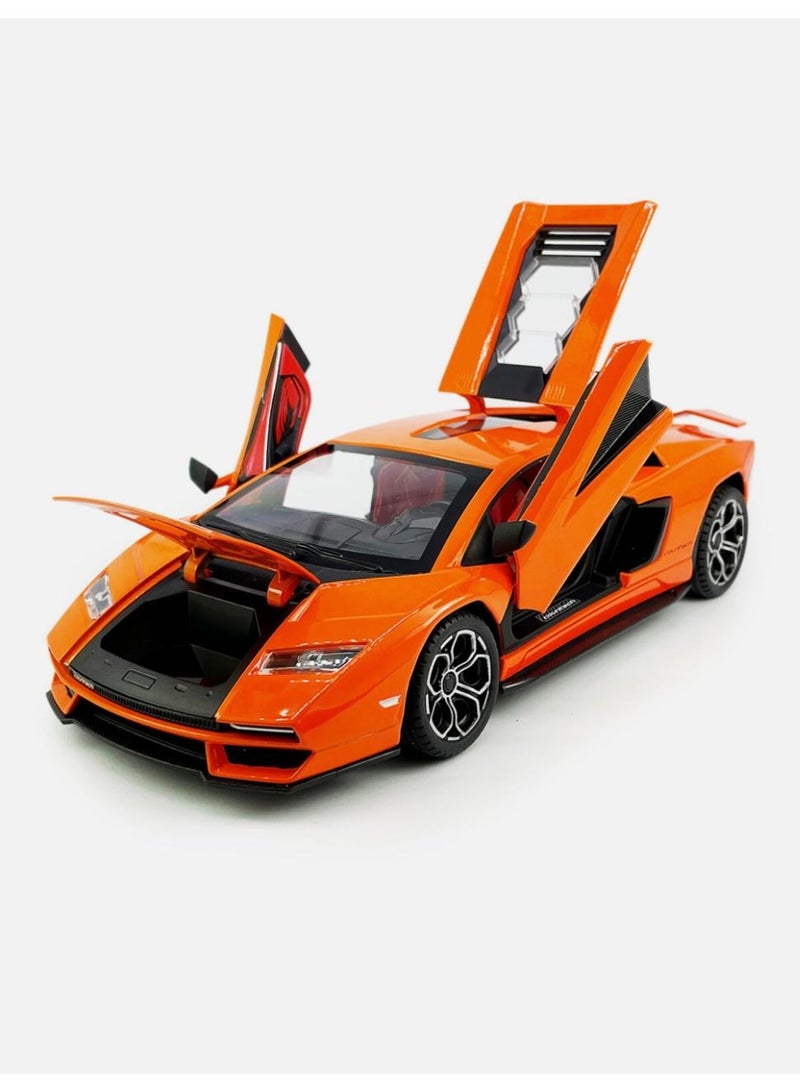 توي لاند سيارة رياضية فاخرة بمقياس 1:24، مزودة بأبواب مقصية قابلة للفتح، وآليات سحب للخلف، وتصميم داخلي مفصل - برتقالي - Image 3