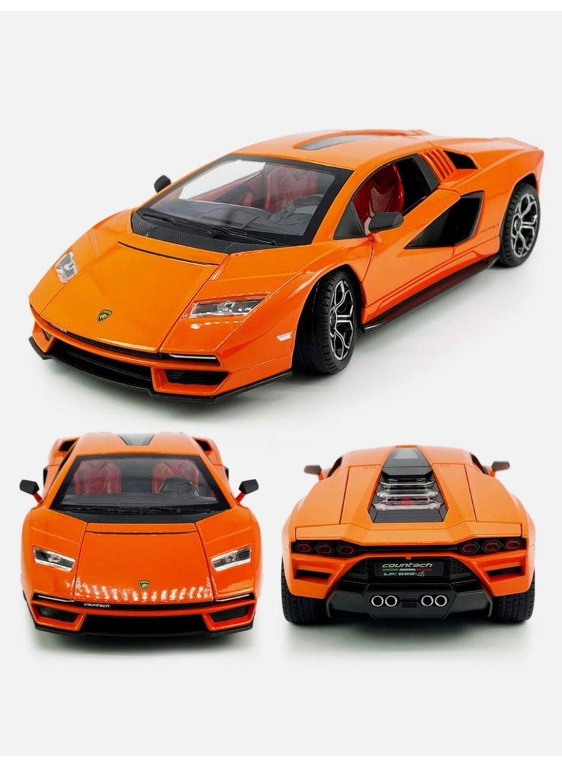 توي لاند سيارة رياضية فاخرة بمقياس 1:24، مزودة بأبواب مقصية قابلة للفتح، وآليات سحب للخلف، وتصميم داخلي مفصل - برتقالي - Image 2