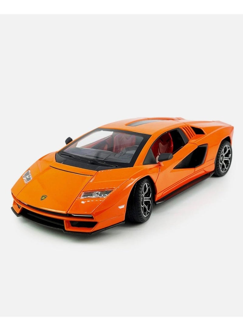 توي لاند سيارة رياضية فاخرة بمقياس 1:24، مزودة بأبواب مقصية قابلة للفتح، وآليات سحب للخلف، وتصميم داخلي مفصل - برتقالي - Image 1