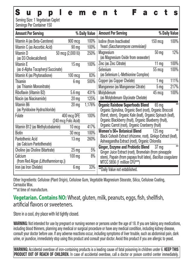 Rainbow Light Multivitamin for Women 50+, Vitamin C, D & Zinc, Probiotics, Women’s One 50+ Multivitamin Provides High Potency Immune Support, Non-GMO, Vegetarian, 150 Tablets - Image 2