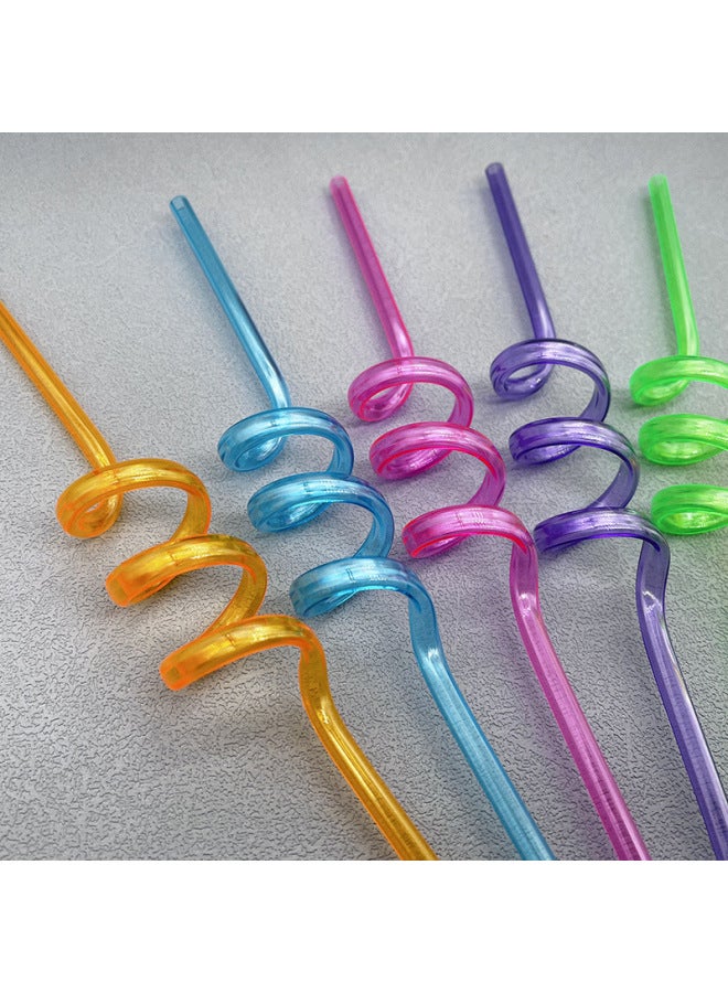 Direct Cartoon PET Spiral Plastic Straw Color PP Creative Curved Children's Straw Wholesale-Color:Blue