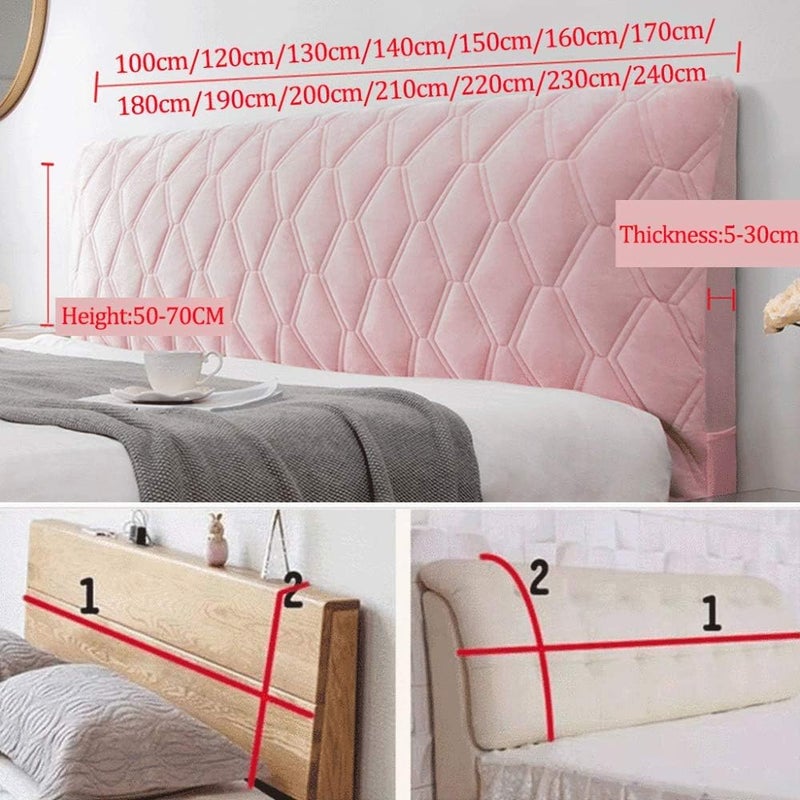 Bed Head Headboard Slip Super Soft Thicken Velvet Cotton Single Double King Bed Headboard Backrest Protector Nordic Style Bedroom Decoration Grey2-100cm (Beige 230cm) - Image 5
