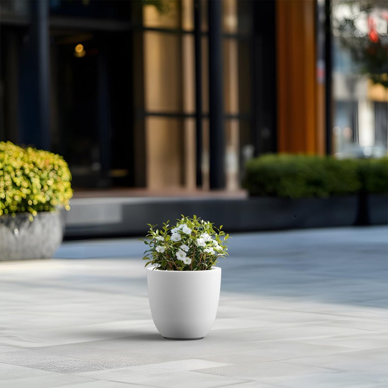 Kante 10 Inch Round Concrete Planter, Large Outdoor Indoor Plant Pot with Drainage, Smooth White Finish with Painted Interior, for Flowers, Trees, Shrubs - Image 5