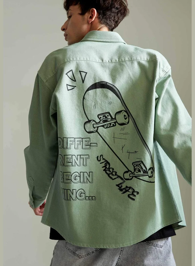DeFacto Oversize Fit Back Printed Pocket Long Sleeve Shirt