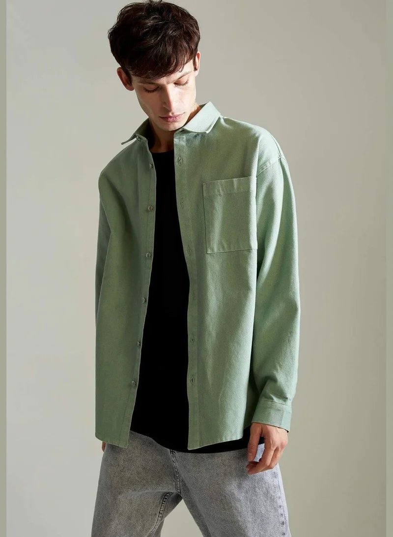 DeFacto Oversize Fit Back Printed Pocket Long Sleeve Shirt