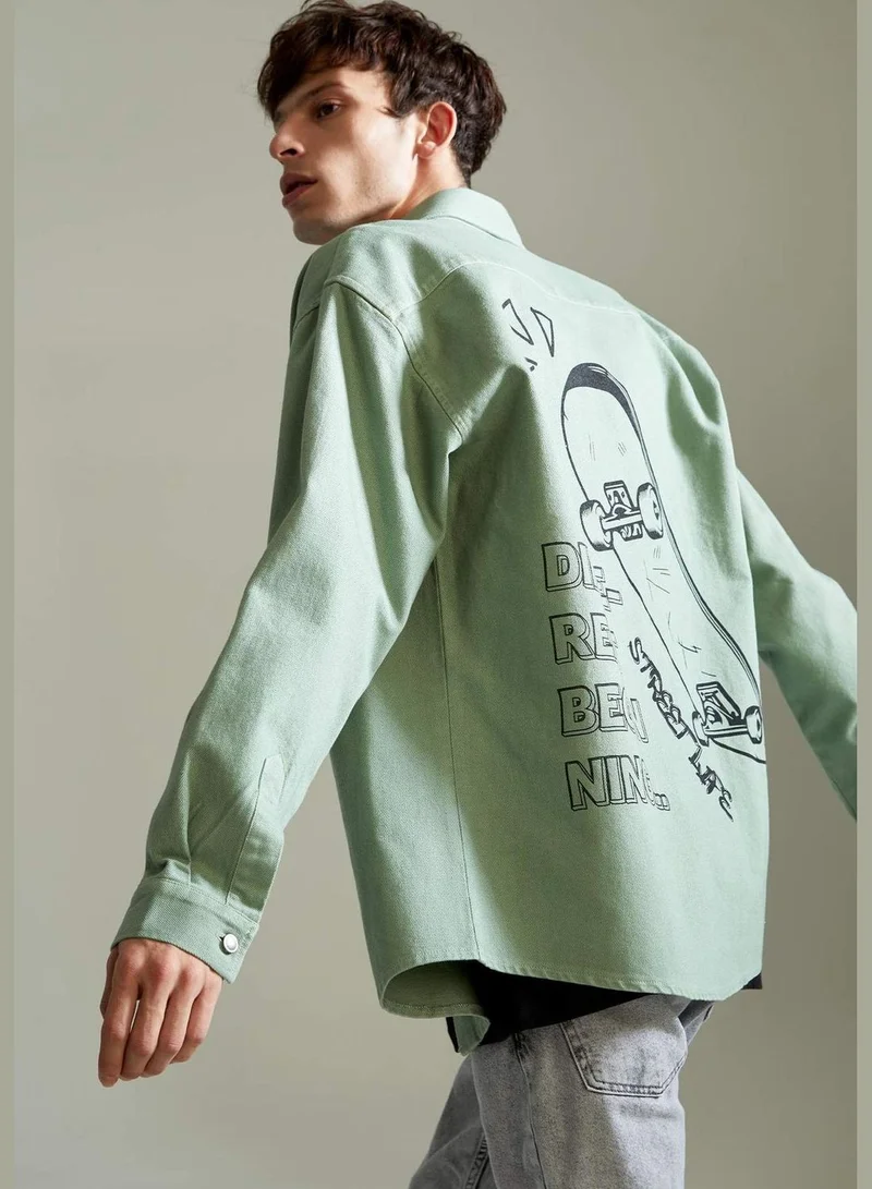 DeFacto Oversize Fit Back Printed Pocket Long Sleeve Shirt