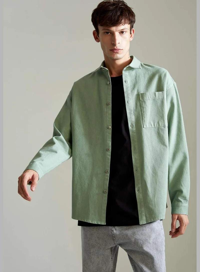DeFacto Oversize Fit Back Printed Pocket Long Sleeve Shirt