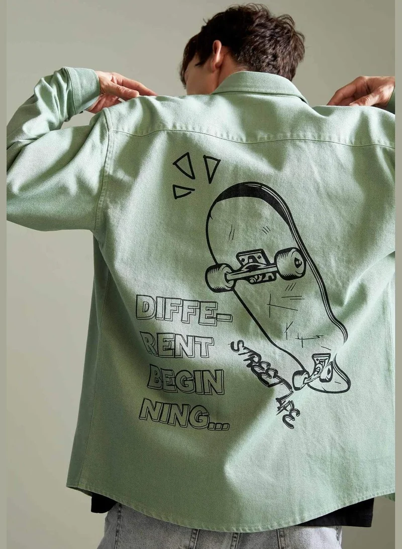 DeFacto Oversize Fit Back Printed Pocket Long Sleeve Shirt