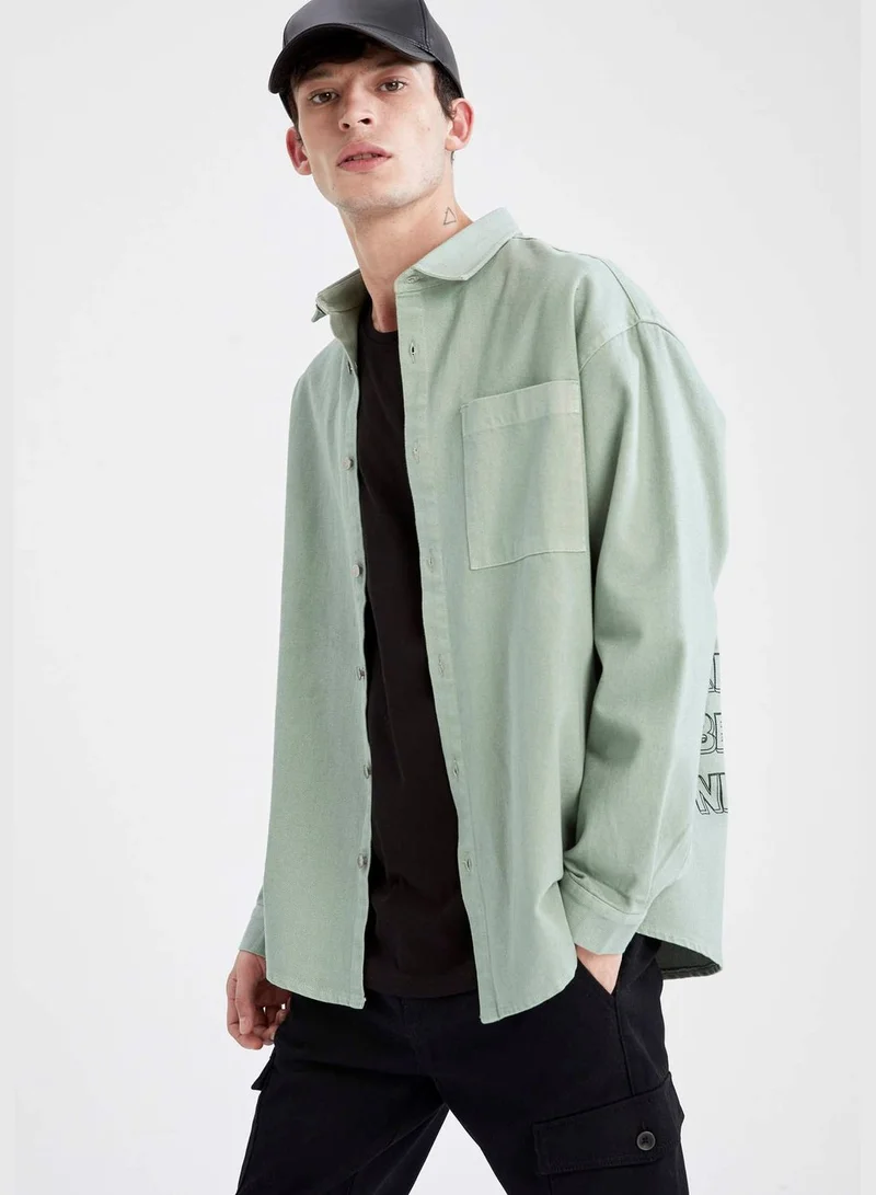 DeFacto Oversize Fit Back Printed Pocket Long Sleeve Shirt