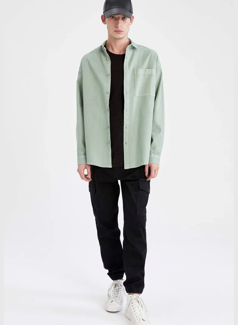 DeFacto Oversize Fit Back Printed Pocket Long Sleeve Shirt