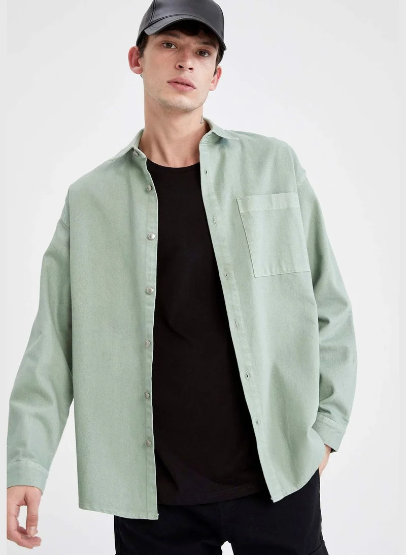 DeFacto Oversize Fit Back Printed Pocket Long Sleeve Shirt