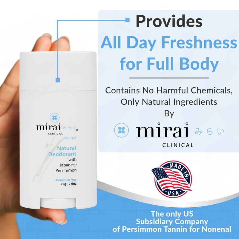 Mirai Clinical - All Natural Deodorant for Women and Men - w/Japanese Persimmon Extract - Full-Body Use - Aluminum, Fragrance, Paraben Free - Vegan - Helps to Eliminate NonenalÂ® Odor - Unscented-75g - Image 5