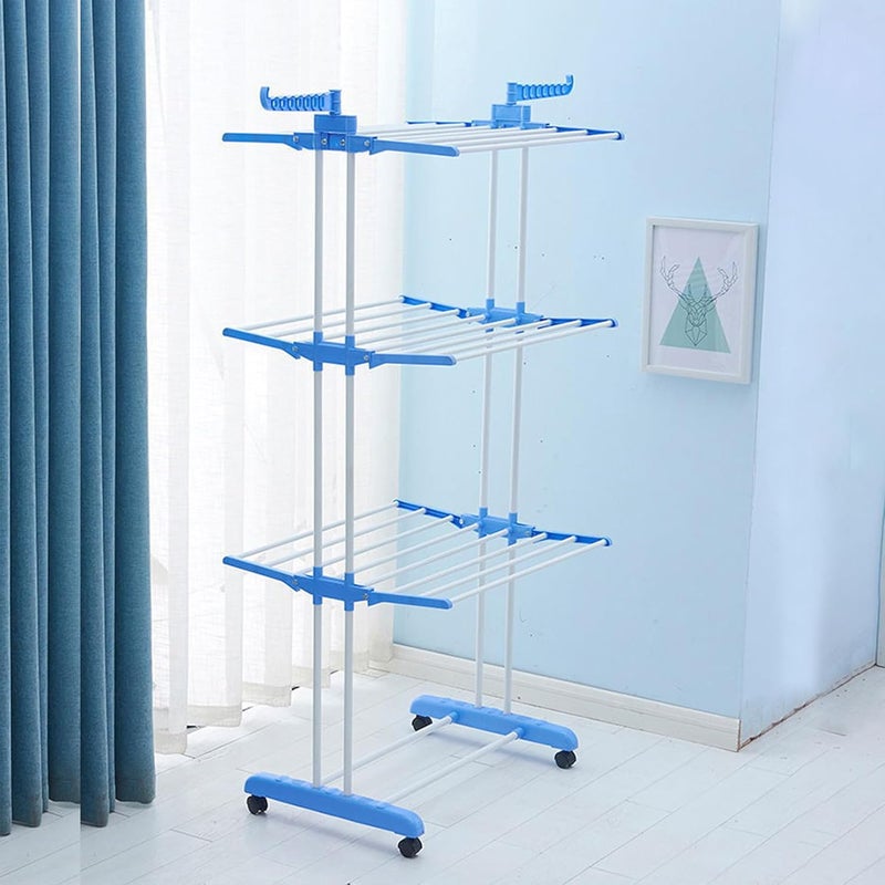 Kuber Industries Stainless Steel Cloth Drying Stand Foldable Wings Balcony and Indoor Easy to Assemble Corrosion Free ColorBlue TW116BU - Image 1
