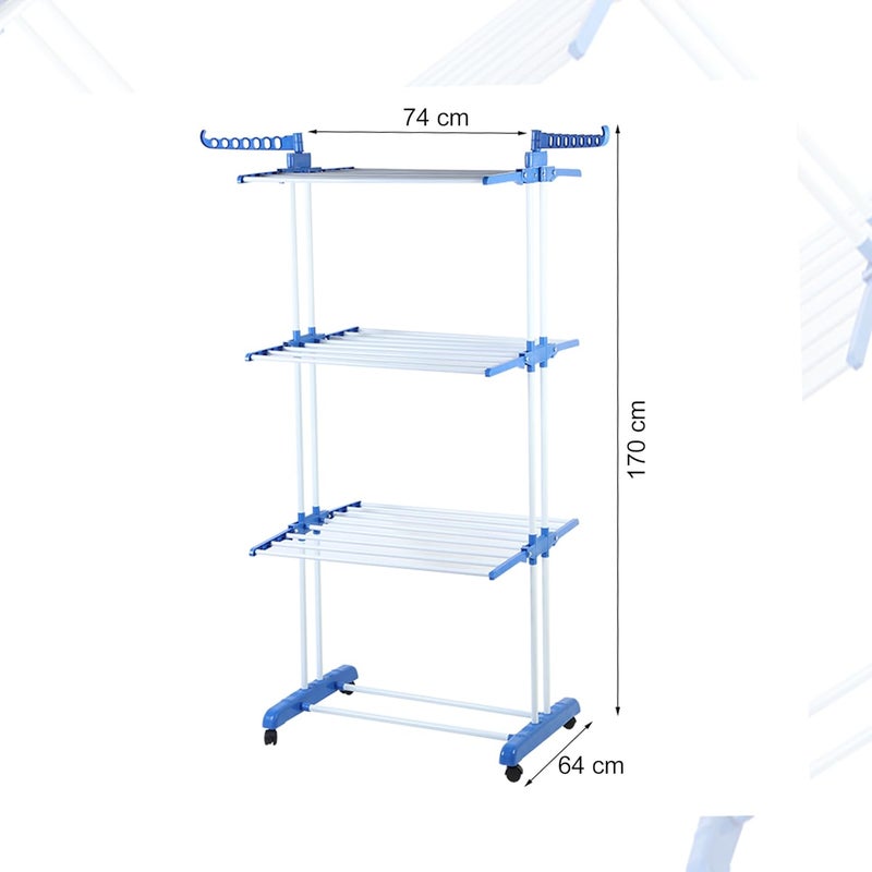 Kuber Industries Stainless Steel Cloth Drying Stand Foldable Wings Balcony and Indoor Easy to Assemble Corrosion Free ColorBlue TW116BU - Image 3
