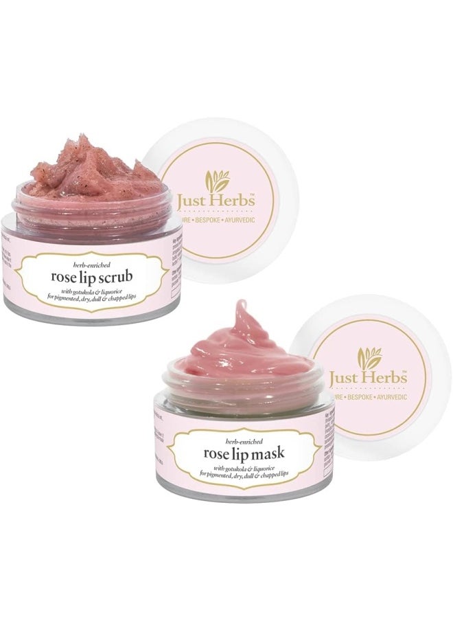 Just Herbs Ayurvedic & Vegan Rose Lip Scrub & Lip Mask duo pack for Chapped, Pigmented & Dark lips,30gm  - Image 1