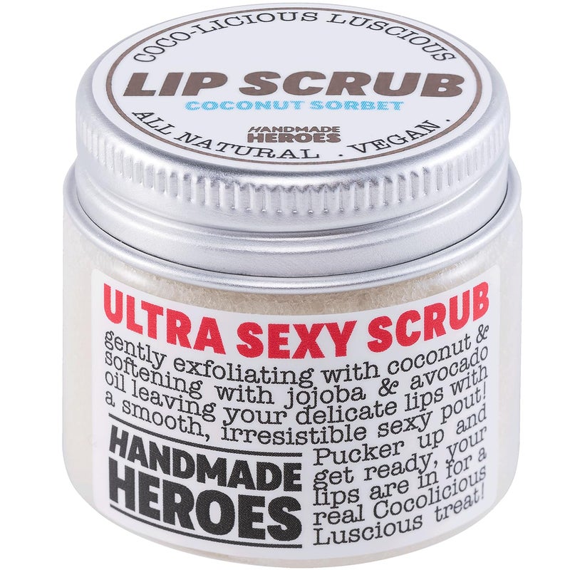 Handmade Heroes 100 Natural Lip Scrub Vegan Conditioning Coconut Exfoliator  Gentle Exfoliant Sugar Polish and Scrubber for Chapped Dry Lips 1oz Coconut Sorbet