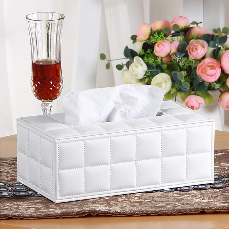 RHCSZ High-end Fashion Pu Leather Tissue Box Holder Cover Rectangular,Napkin Facial Tissues Cube Dispenser,Tissue Cover Decorative Container with Magnetic Bottom for Home Office Car (White) - Image 4