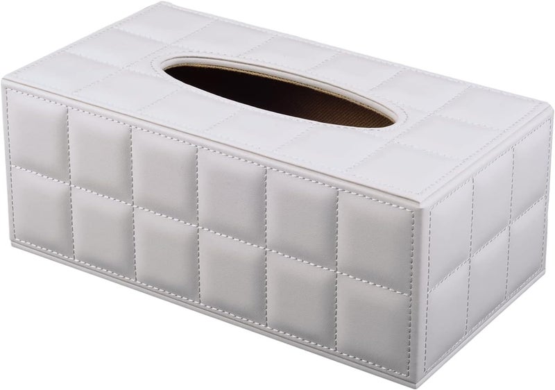 RHCSZ High-end Fashion Pu Leather Tissue Box Holder Cover Rectangular,Napkin Facial Tissues Cube Dispenser,Tissue Cover Decorative Container with Magnetic Bottom for Home Office Car (White) - Image 2