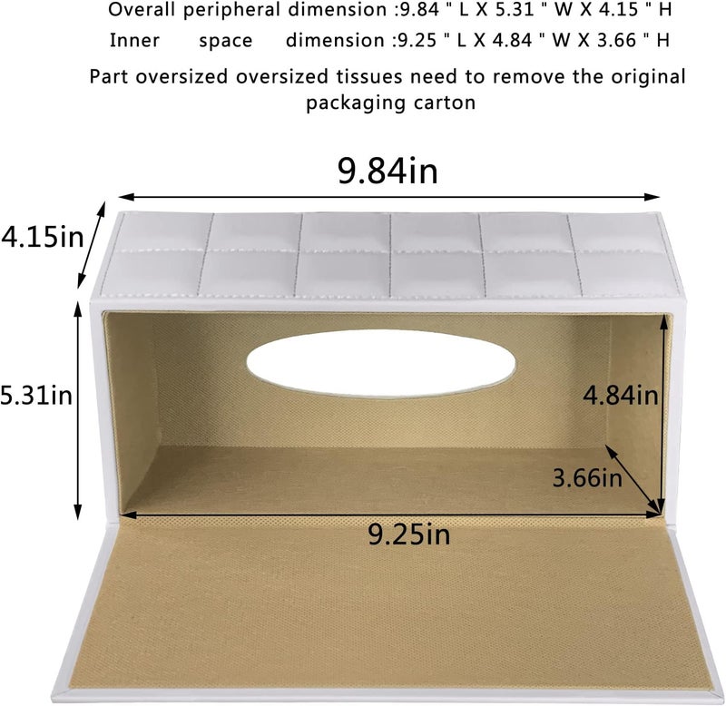 RHCSZ High-end Fashion Pu Leather Tissue Box Holder Cover Rectangular,Napkin Facial Tissues Cube Dispenser,Tissue Cover Decorative Container with Magnetic Bottom for Home Office Car (White) - Image 3