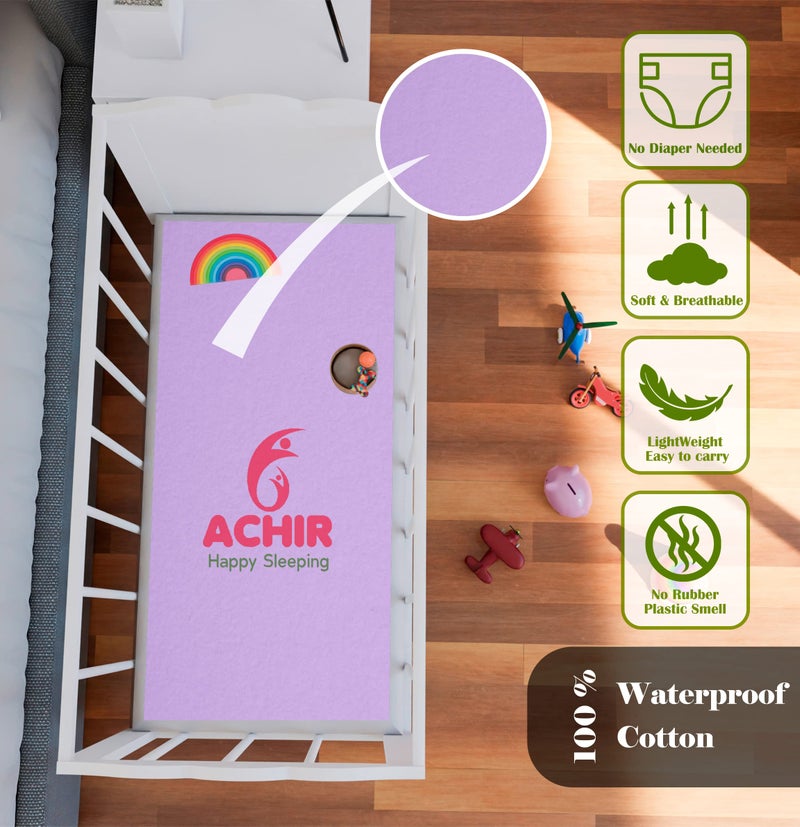 ACHIR Waterproof Cotton Dry Sheet/Bed Protector/Absorbent Mat Medium, 70 cm x 100 cm, Purple - Image 4