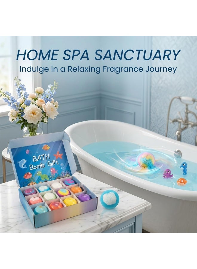 Bath bombs with surprises inside, 6- or 12-piece bubble bath gift sets, dinosaur egg and ocean-themed bath bombs, and natural sea salt color-changing spa bath bombs (12-piece ocean animal set) - Image 5