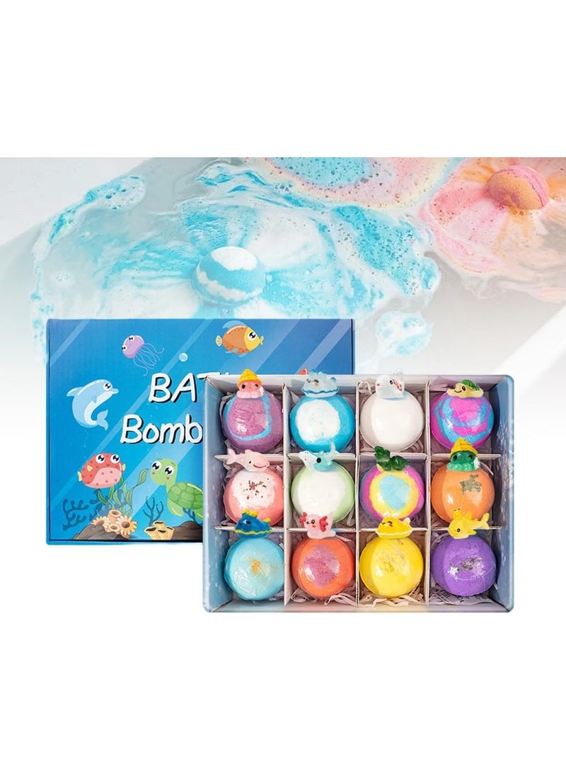 Bath bombs with surprises inside, 6- or 12-piece bubble bath gift sets, dinosaur egg and ocean-themed bath bombs, and natural sea salt color-changing spa bath bombs (12-piece ocean animal set) - Image 1