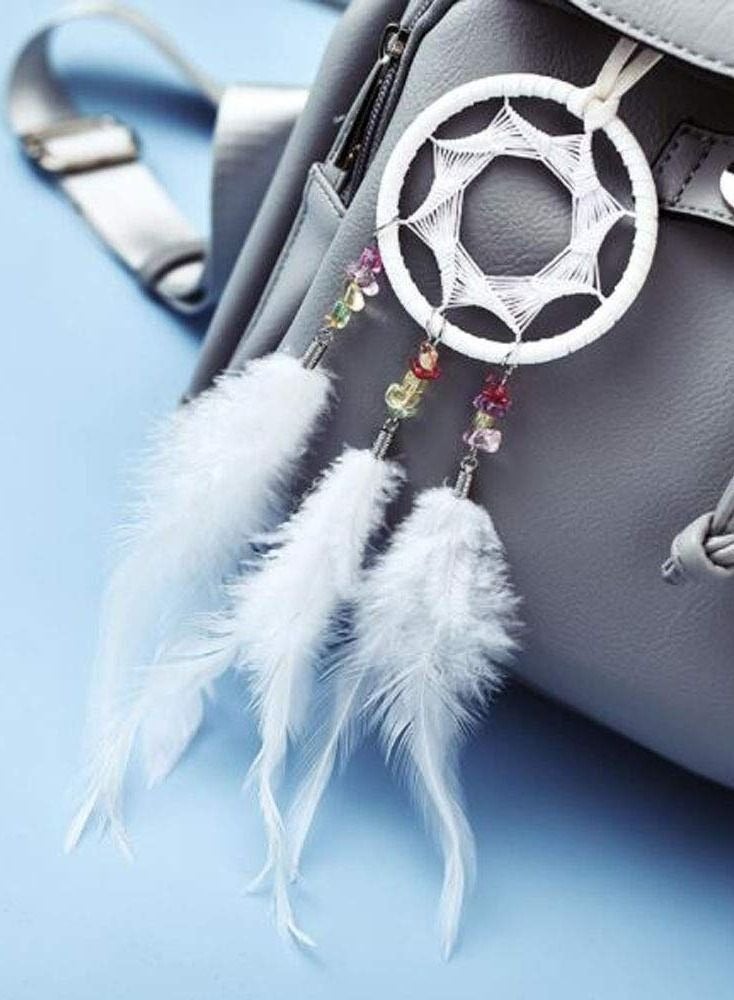 Captaintech Car Handmade Wind Chimes Traditional White Feather Ornament Car Hanging Can Be Used As Home Decorations Wall Hanging Car Bedroom Wind Chimes - Image 2