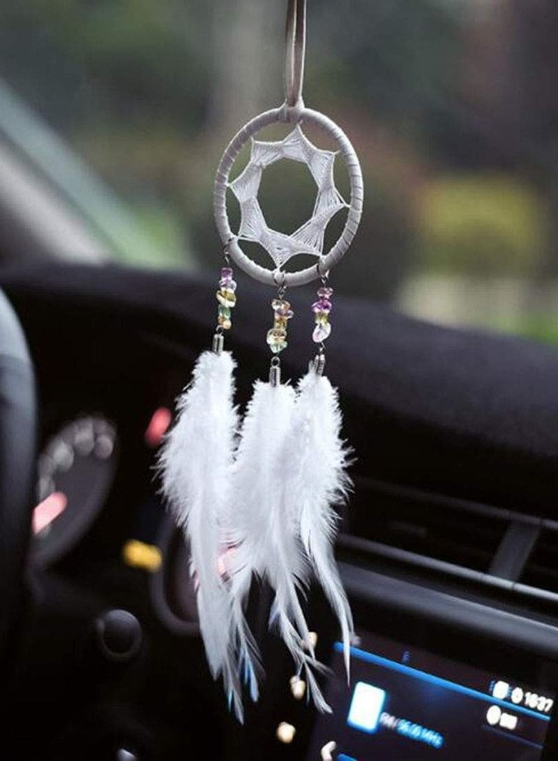 Captaintech Car Handmade Wind Chimes Traditional White Feather Ornament Car Hanging Can Be Used As Home Decorations Wall Hanging Car Bedroom Wind Chimes - Image 3