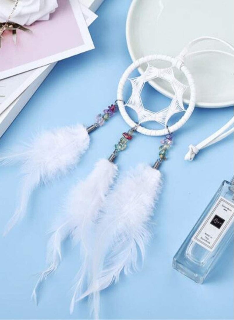 Captaintech Car Handmade Wind Chimes Traditional White Feather Ornament Car Hanging Can Be Used As Home Decorations Wall Hanging Car Bedroom Wind Chimes - Image 4