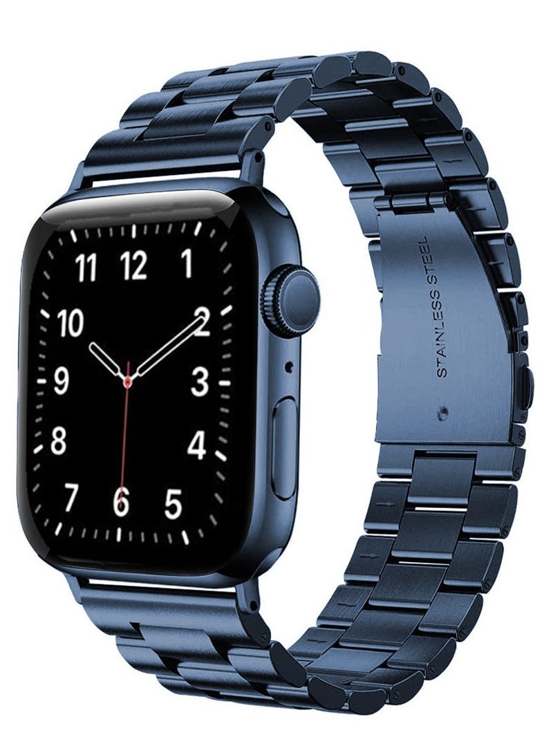 ELTRAZONE Stainless Steel Strap for iWatch 49mm 46mm 45mm 44mm 42mm – Blue Metal Replacement Band for Apple Watch Ultra 3 | Ultra 2 | Ultra | Series 10 9 8 7 SE 6 5 4 3 2 1 – Durable, Adjustable, and Elegant Design - Image 1